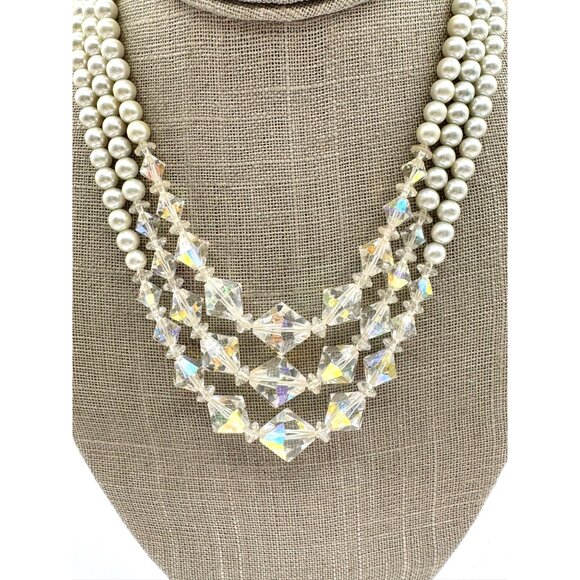 3 Stand Faceted Glass Beads And Faux Pearls Vintage - Picture 2 of 5